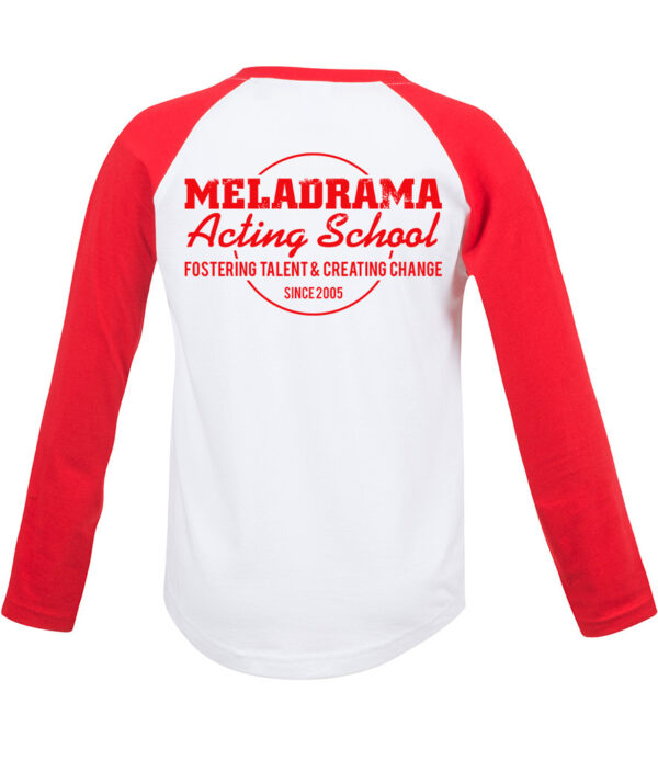 Baseball Top, White with Red sleeves, back.
