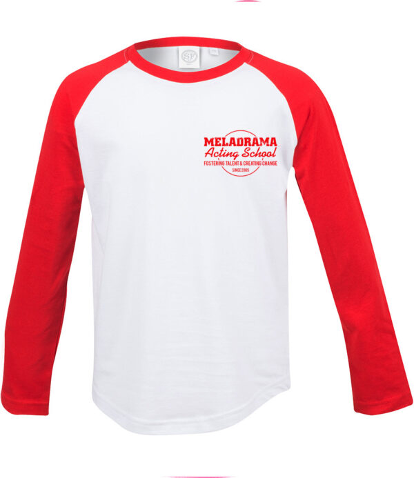 Baseball Top, White with Red sleeves, front.